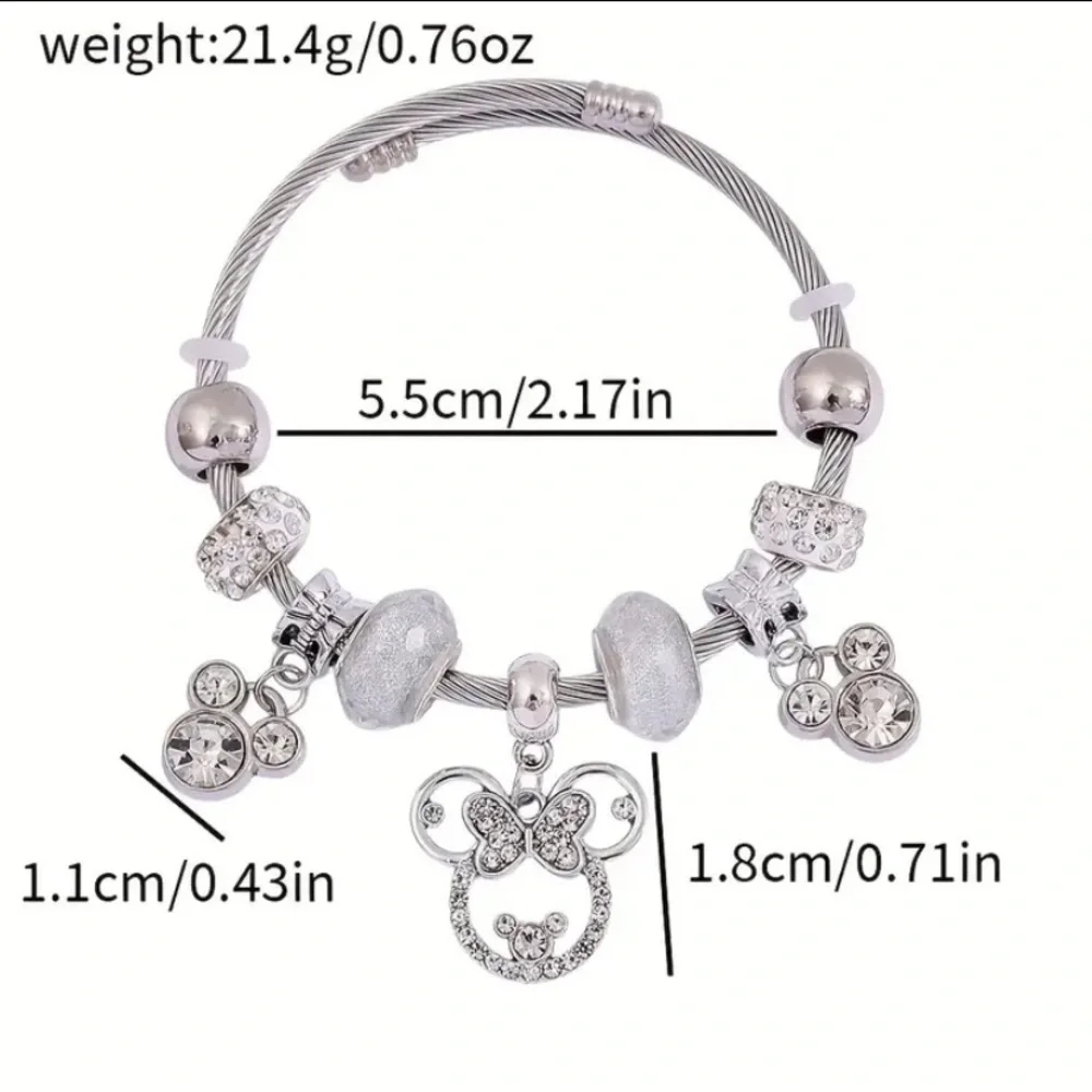 (New in package) Mickey Mouse Elegant Silver Charm Bracelet and Necklace Set